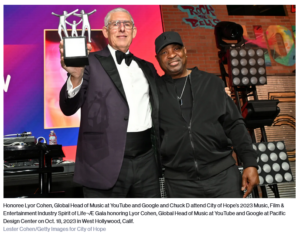 Lyor Cohen and Chuck D at the Spirit of Life Gala in Los Angeles, California, October 18th, 2023