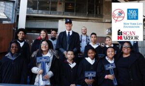New York Yankees player, Aaron Judge pictured with SCAN-Harbor staff and youth program participants.